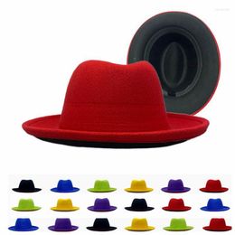 Wide Brim Hats Women Out Red Inside Black Patchwork Crimping Fedora Jazz Hat British Style Trilby Party Formal Panama Cap Dress Cowboy Oliv2