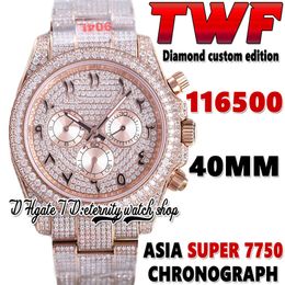 2022 TWF V3 ew116505 ETA 7750 SA7750 Chronograph Automatic Mens Watch jh116595 Diamond Arabic Dial 904L Steel Iced Out Diamonds Rose Gold Bracelet eternity Watches