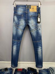 2024 New Men Jeans Hole Blue Blue Cinzento Escuro Itália Brand Man Long Troushers Troushers Streetwear Denim Skinny Slim Straight Retir