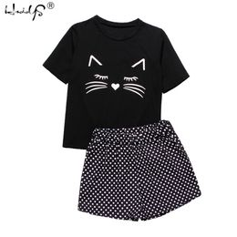 Womens Homewear Cute Cartoon Printed Pajamas Set Casual Short Sleeve T-Shirt Sleepwear Nightwear Set Summer Pyjama For Women Set 220421