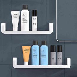 Bathroom White Storage Shelves Shelf Organiser Self Adhesive Shower Towel Holder Shampoo Wall Mounted Stand Bracket Cm J220702
