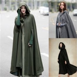 Winter Women Cloak High Quality Designer Female Vintage Thick Hooded Floor-Length Mediaeval Long Cape with Hoods Overcoat 201214