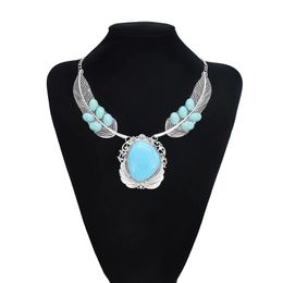 -Colliers de pendentif Boho Big Blue Blue Stone Choker pour femmes PENDANTS DE LAGE AFGHAN PENDANT