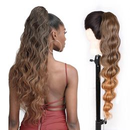 Synthetic Long Wavy Ponytail Hair Kanekalon Futura Drawstring Ponytail Clip in Hairpiece Body Wave Ponytails for Black Women