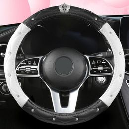 Steering Wheel Covers Luxury Crystal Crown Studded Rhinestone Leather Car Cover Comfortable Non-stimulating 1pcsSteering