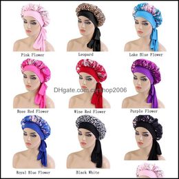 Beanie/Skl Caps Hats Hats Scarves Gloves Fashion Accessories Satin Printed Bonnet Elastic Wide Band Long Ties Hair Care Women Night Sleep