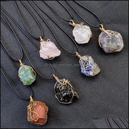 Pendant Necklaces Irregar Wire Wrapped Natural Stone Healing Crystal Amethyst Necklace For Women Gift Jewellery Drop Delive Dhseller2010 Dhbwo