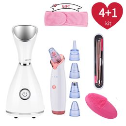 Nano Ionic vaporizer Face Steamer Blackhead Remover Vacuum Skin Scrubber Silicone Face Cleaning Brush Skin Care Set 220711