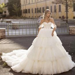 Princess Vintage Wedding Dresses Elegant 2022 Bridal Gowns Tiered Ruffles Off the Shoulder Fashion vestido de novia