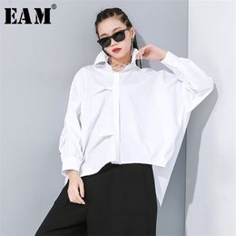 Women White Asymmetrical Split Big Size Blouse New Lapel Long Sleeve Loose Fit Shirt Fashion Spring Autumn 1N189 201201