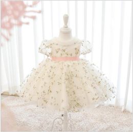 Girl's Dresses Summer Born Clothes Floral Baby Girl Dress Short Sleeve 1st Birthday For Infant Frock Party Princess Baptism