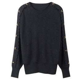 Women's Knitted Sweater Longneck Oneck Solid Metal Ring Decorative Autumn and Winter Female Pull T200113