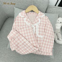 Baby Girl Plaid Pyjamas Clothes Set Cotton Coat Pant 2PCS Spring Autumn Infant Toddler Child Lounge Suit Baby Home Suit 1-10Y 220706