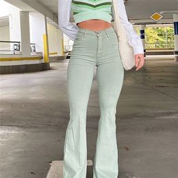 Women Flare Jeans Pants Button Down Pants Zipper Stretch Jeggings Elastic Denim Cut Leggings Bootcut Casual Fashion Trousers 220624