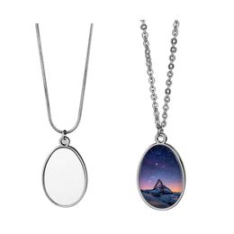 Sublimation necklace blanks with chain Blank bezel pendant trays oval shape DIY necklaces for Women Jewellery Making