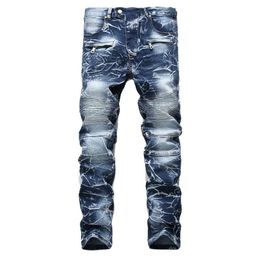 New Brand Mens Snow Designer Fashion Slim Skinny Moto Biker Casual Jeans Straight Motorcycle Jeans Men Destroyed Denim Trousers 210330