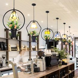 Pendant Lamps Tiffany Chandelier Restaurant Bar Coffee Shop Kitchen Sky Garden Lamp Loft Industrial Decor With LampshadePendant