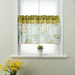 Curtain & Drapes Home Decor Green Panel Curtains Modern Opaque With Spring Flowers Country House Short For Bistro/Kitchen/CafeCurtain