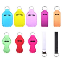 Neoprene Hand Sanitizer Bottle Cover Keychains Candy Colour Wristband Keychain Portable Lipstick Cover