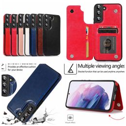 Credit ID Card Pocket Leather Cases With Pack Wallet For Samsung S22 Ultra A53 A73 A33 A13 A72 5G A52 S21 Plus A12 Retro Multifunction Magnetic Holder Flip Cover Pouch