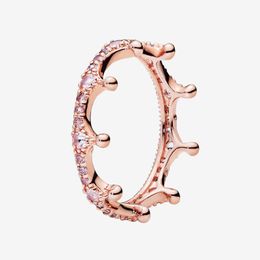 Pink Sparkling Crown Ring Rose gold plated Wedding Jewellery 925 Sterling Silver rings with Original box for pandora