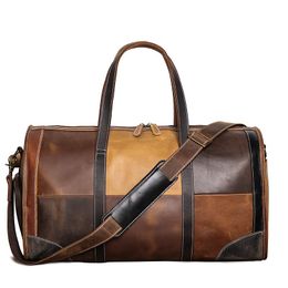 Duffel Bags Nesitu Large Big Vintage Genuine Leather Women Men Travel Bag 14'' Laptop Business Male Duffle High Quality Patchwork M3