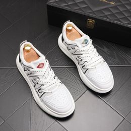 Round Fashion Designer Toe Wedding Dress Party Leather Shoes British Style Thick bottom Low Top Lace up Casual Sneakers