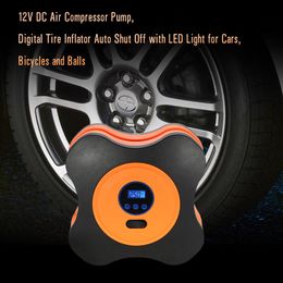 12V DC Air Compressor Pump Digital Tyre Inflator Auto Shut Off with LED Light for Cars Bicycles and Balls