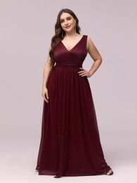 Plus Size Dresses Elegant Women's Long A-LINE Sleeveless Double V Neck Maxi Floor-Length 2022 Ever Pretty Of Prom Women DressPlus