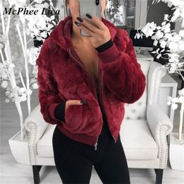 2019 Winter Women Hoodie Warm Long Sleeve Fleece Jackets Crop Tops Zip Up Punk Outwear Coats with Pockets Large size Short Coat T200111