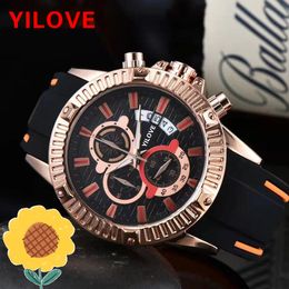 Personality Light Luxury Designer Men Watch 45mm Round Stainless Steel Quartz Movement Clock Calendar Multifunctional Timing Top Brand Wristwatch
