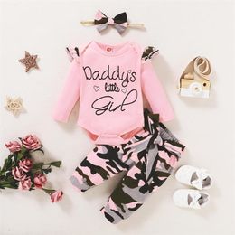 Baby Girl Clothes 0-18 Months Daddy's Little Girl Floral Leopard Camouflage Pants born Baby Outfits LJ201223