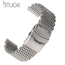 18/20/22/24mm Steel Dive Shark Mesh for Milanese Watch Bracelet Strap Band Weaving Double Snap Strap 220507