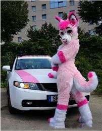 pink Fursuit Husky Mascot Costume Cartoon wolf anime theme character Clothes Halloween festival Party Fancy Dress