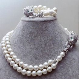 Hand Knotted 10mm white shell pearl necklace 18-19inch bracelet 8inch set fashion jewelry