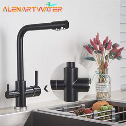 Filter Kitchen Faucet Drinking Pure Water Black Gold Dual Handle Seven Letter Design 360 Rotation And Cold 220401