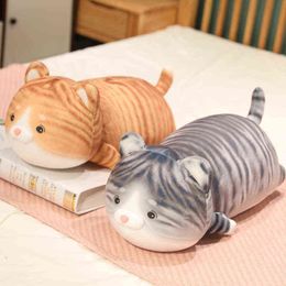 355070CM Lovely Fat Cat Plushie Pillow Lying Stripe Cat Dolls Soft Sofa Bed Cushion Toys Stuffed for ldren Bird Gift Dolls J220729