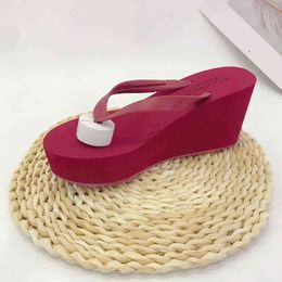 New HighHeeled Slippers Women Wear ThickSoled FlipFlops Wedge Heels Beach Seaside NonSlip Sandals Summer Woman Platform J220716