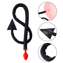 Black Devil Tail Adult Products Slave Cosplay Butt Plug Silicone Red Anal Whip Apparatus Bondage SM sexy Toys