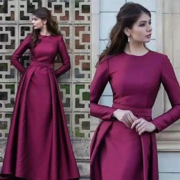 Bury Evening Dresses Designer 2022 Satin Long Sleeves Jewel Neck Custom Made Plus Size Formal Ocn Wear Arabic Prom Gown Vestidos 401 401