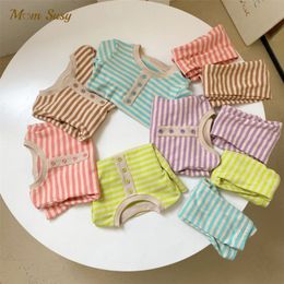 Baby Girl Boy Ribbed Striped Pyjamas Clothes Set 2PCS Cotton Infant Toddler Long Sleeve Sleepwear Bodysuit Home Suit 1-10Y 220507