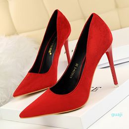 Fashion High Heels Womens shoe Heel 10CM Leather Point Toe Pumps Rubber Wedding Banquet Dress Shoes 34-43