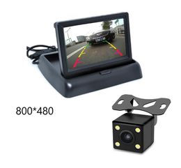 Car Security System Accessories Reversing Image 4.3 Inch Folding Display With 12 Volts 4 Lights Rear View Waterproof Reversing Camera HD