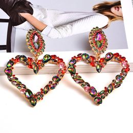 Fashion Big Heart Crystal Earrings for Women Exaggerate Shiny Full Rhinestone Dangle Earrings Bride Wedding Jewellery