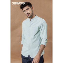 stand collar Vertical striped shirts men 100 cotton classical denim slim fit minimalist casual shirt LJ200925