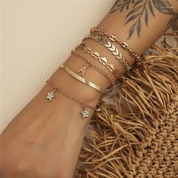 Link Chain Modyle 6 Pcs/Set Punk Gold Color Thick Bracelet Female Bohemian Star Heart Letter Set Jewelry For Women Trum22