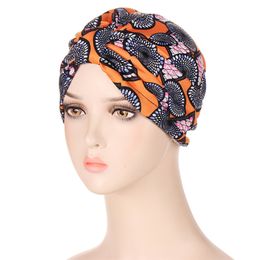 2022 Women Knot Pleated Muslim Hijab Turban Strech Hats Headscarf African Floral Print Bandanas Headwear Hair Loss Cancer Chemo Caps