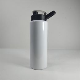 26oz Sublimation Blank White Tumbler With Sippy Lock Lid Stainless Steel Sport Bottle DIY Portable Outdoor Drinking Cup Travel Mug B6