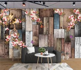 Custom wallpaper mural living room bedroom Beautiful flower wood plank HD photo wallpaper on the wall 3d and 5d