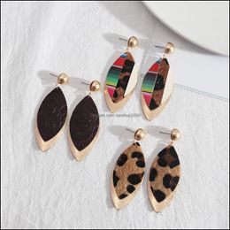 Charm Oval Leaf Frame Inspired Splicing Leopard Print Pu Leather Charms Earrings Geometric Women Jewellery Drop Delivery 20 Dhseller2010 Dheks